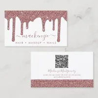 Luxury White Rose Gold Sparkle Glitter Drips QR Co Business Card