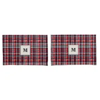 Red Tartan Check Patterned Elegant Monogrammed Pillow Case