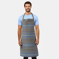 Southwest Style Blue & Tan Geometric Pattern Large Apron