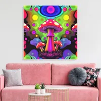Psychedelic Vibrant Colorful Retro Mushrooms Canvas Print