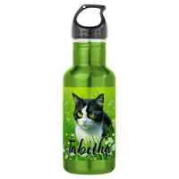 Personalized Adorable Cat in a field of Daisies  Stainless Steel Water Bottle