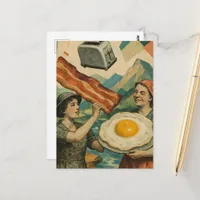 Surreal Breakfast Woman Bacon and Eggs Toaster Postcard
