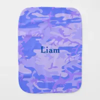 Custom Name Camouflage Pastel Blue Abstract Baby Burp Cloth