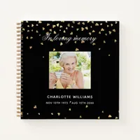 Guest book memorial funeral black gold hearts