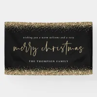 Gold Glitter Merry Christmas Name Black Banner