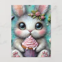 Adorable Bunny With a Cupcake Postcard