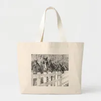 Line of Amish Horses Black and white Large Tote Bag