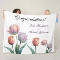 Romantic and Poetic Pastel Tulips Watercolor Fleece Blanket