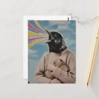 Surreal Singing Blackbird Collage Postcard