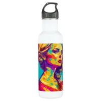 Vintage Woman Holding a Wine Glass Abstract Art Stainless Steel Water Bottle