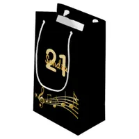 Birthday party black gold music notes monogram small gift bag