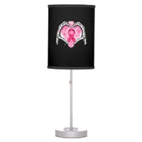 Breast Cancer Skeleton Hand Heart Sign Ribbon Awar Table Lamp