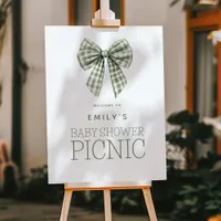 Sage Gingham Bow Welcome Baby Shower Picnic Foam Board