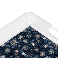 Simple Dark Blue with Snowflakes Acrylic Tray