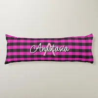 Pink Black Rustic Buffalo Check Plaid Monogrammed Body Pillow