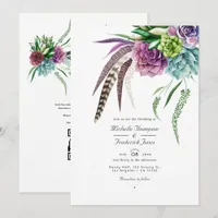 Boho Succulent Plants QR Code RSVP Wedding Invitation