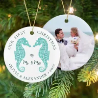 Seahorses Beach First Christmas Mr and Mrs Photo Ceramic Ornament