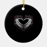 Skeleton Hand Heart 4th Of Usa Patriotic American Ceramic Ornament