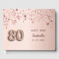 80th birthday rose gold stars pink chic guest book