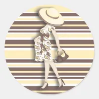 Mom to Be Yellow & Brown Striped Classic Round Sticker