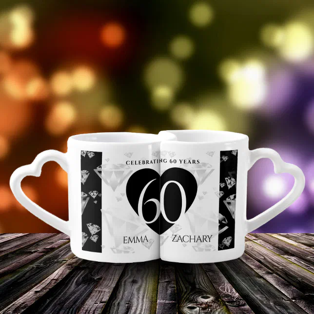 Elegant 60th Diamond Wedding Anniversary Coffee Mug Set