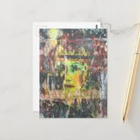 Abstract Green Face Mixed Media Collage Postcard