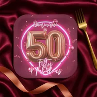 Fancy Chic Neon Glow Up Rose Gold 50th Birthday Paper Plates