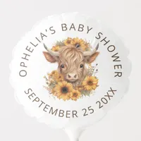 Highland Cow Sunflowers Name Date Baby Shower Balloon