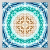 Round Ocean Waves Mandala Teal and Turquoise   Poster