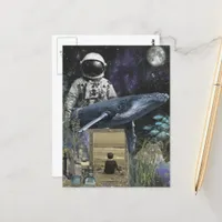 Ocean astronaut mixed media postcard