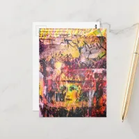 Unique and colorful vintage face mixed media postcard