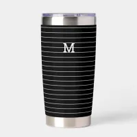 Black White Stripe Pattern Modern Simple Monogram Insulated Tumbler