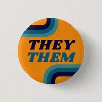 They Them 70s Yellow Blue Retro Lines Pronouns  Button