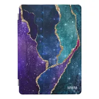 Blue Purple Aqua Gold Veins Agate Monogram iPad Pro Cover
