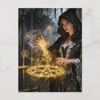 Witch behind bars Horror Theme Art Postcard