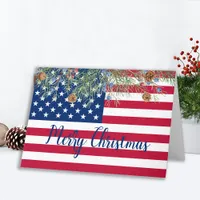 Merry Christmas Patriotic USA American Flag  Holid Holiday Card