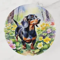 Dachshund Sausage Dog Spring Flowers Elegant Trinket Tray