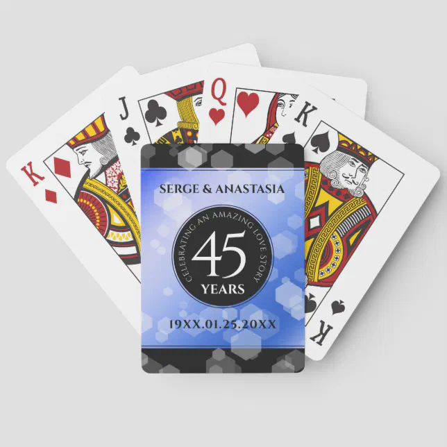 Elegant 45th Sapphire Wedding Anniversary Poker Cards