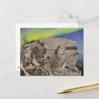 Women in a Boat Northern Lights Collage Postcard