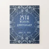 Elegant Classy Blue and Silver Wedding Anniversary Jigsaw Puzzle