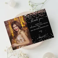 Birthday black rose gold photo thank you postcard