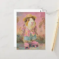 Funny Guinea Pig on Two Skateboards Postcard