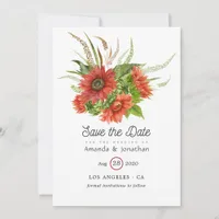 Watercolor Rustic Bohemian Red Sunflowers Wedding Save The Date