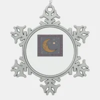 Whimsigoth Moon Classic Snowflake Pewter Christmas Ornament