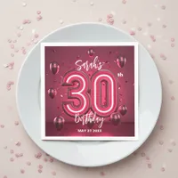 Fancy Chic Glam Metallic Neon Pink 30th Birthday Napkins
