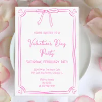 Cute Valentine's Day Party Girly Pink Bow Hearts Invitation