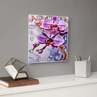 Colorful Orchids in Bloom Square Wall Clock