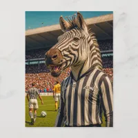 Zebra referee at a soccer game postcard