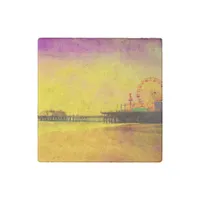 Yellow and Purple Santa Monica Pier Stone Magnet