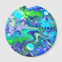 Blue and Green Fluid Art Pour Painting Effect Magnet